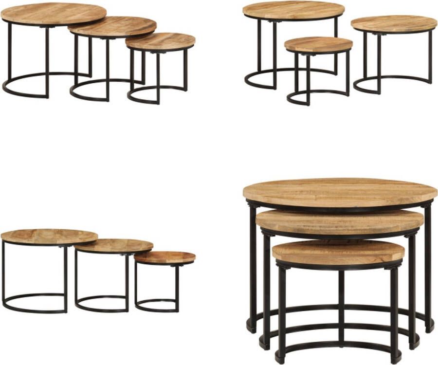 VidaXL -Tafeltjesset-3-st-massief-ruw-mangohout Nesttafel Nesttafels Bijzettafel Banktafel