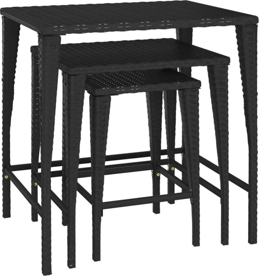 VidaXL Tafeltjesset 3 st zwart poly rattan Salontafelset PE-rattan Bistrotafel Tuintafels Buitentafel Koffiezetafjel Sidetable Stackable Tables Nesting Tables Black Furniture