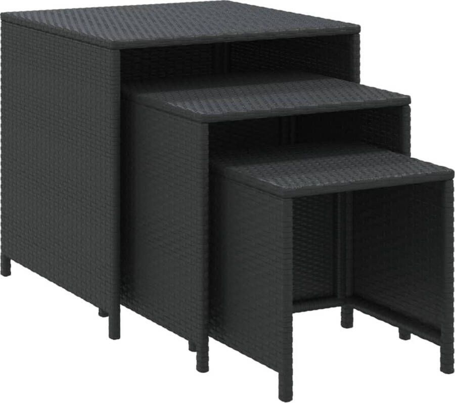 The Living Store Tafeltjesset 3 st poly rattan zwart Salontafel Tweedehands Meubel Tuinset Buitentafel Ratan Tafel