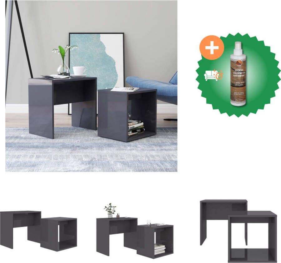 VidaXL Tafeltjesset Bijzettafelset 48 x 30 x 45 cm Hoogglans Grijs Ruimtebesparend Tafel Inclusief Houtreiniger en verfrisser