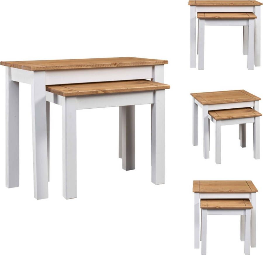 VidaXL Bijzettafel Bijzettafels Bijzettafeltje Bijzettafeltjes 2-delige Tafeltjesset Panama Range massief grenenhout wit