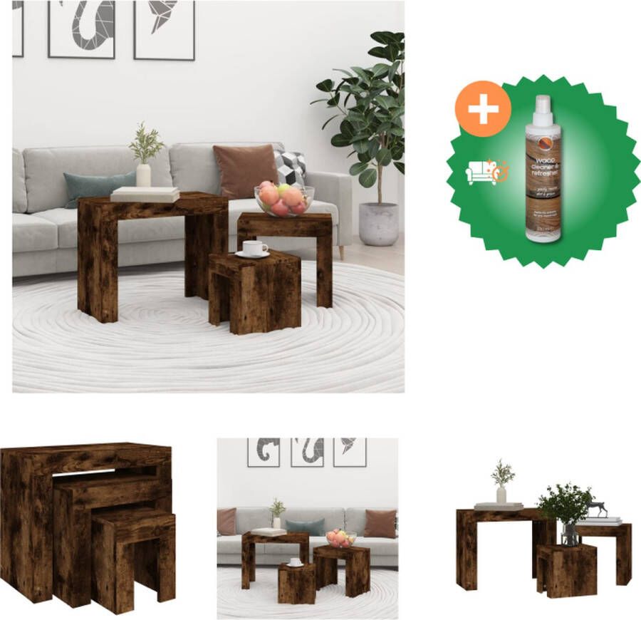 VidaXL Tafeltjesset Gerookt Eiken 3 Maten Bewerkt Hout Tafel Inclusief Houtreiniger en verfrisser