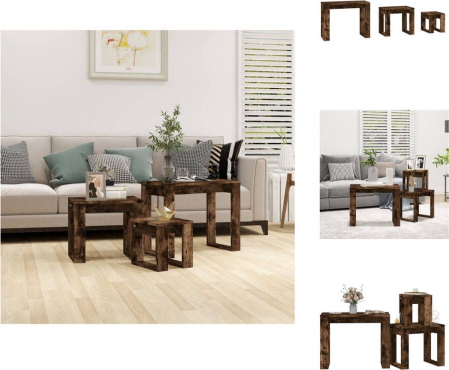 VidaXL Tafeltjesset Gerookt eiken Compact ontwerp Multifunctioneel Eenvoudig te reinigen hout Montage vereist 61x28x47cm 43x28x37cm 25x28x27cm Tafel