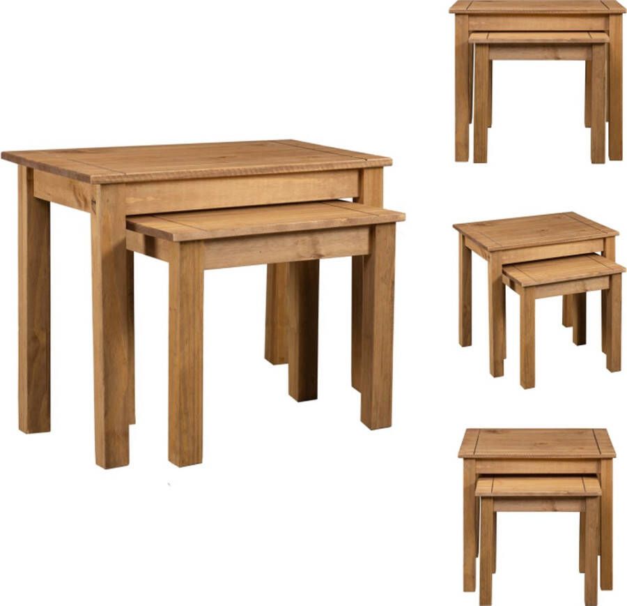 VidaXL Bijzettafel Bijzettafels Bijzettafeltje Bijzettafeltjes 2-delige Tafeltjesset Panama Range massief grenenhout - Foto 2
