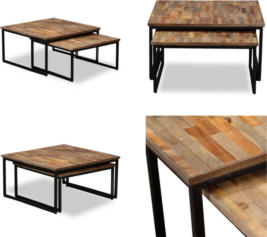 VidaXL Tafeltjesset massief gerecycled teakhout 2-delig Salontafel Salontafels Tafel Tafels