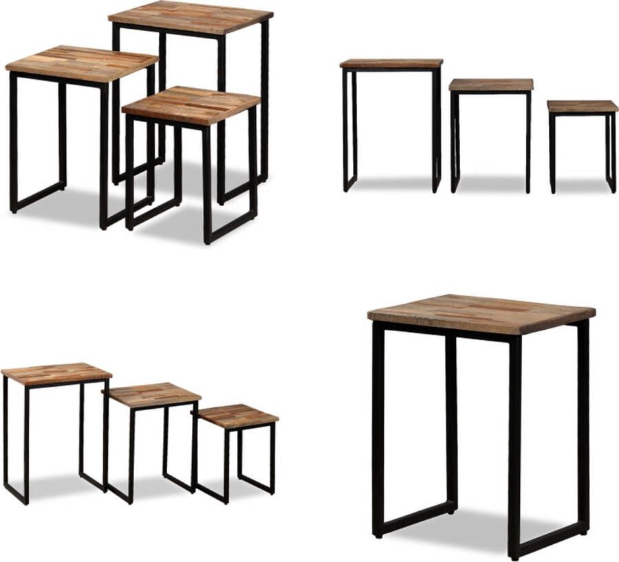 VidaXL Tafeltjesset massief gerecycled teakhout 3-delig Salontafel Salontafels Tafel Tafels