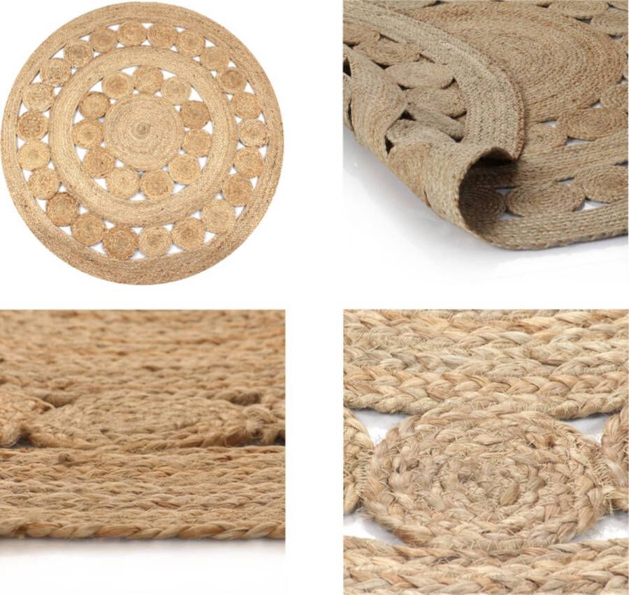 VidaXL Tapijt met ontwerp rond 120 cm gevlochten jute Tapijt Tapijten Kleed Kleden