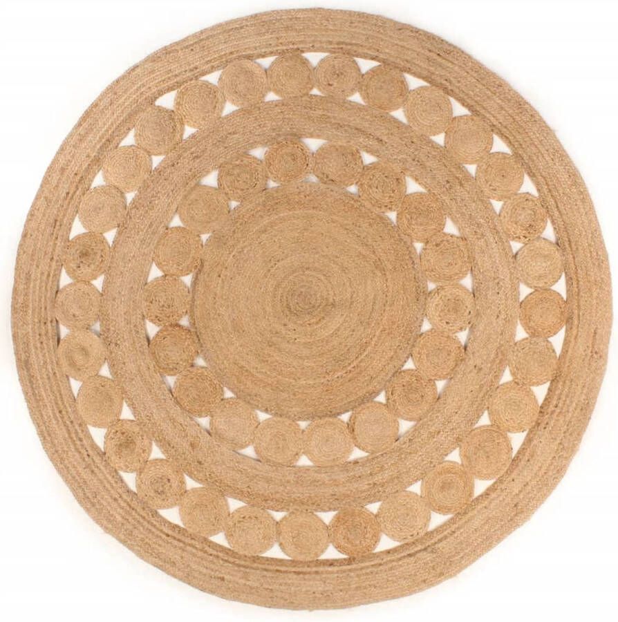 VidaXL -Tapijt-met-ontwerp-rond-180-cm-gevlochten-jute - Foto 1