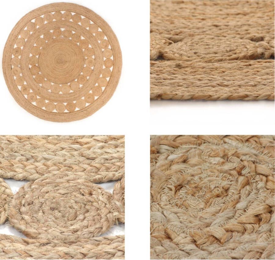 VidaXL Tapijt met ontwerp rond 240 cm gevlochten jute Vloerkleed Vloerkleden Mat Vloermat