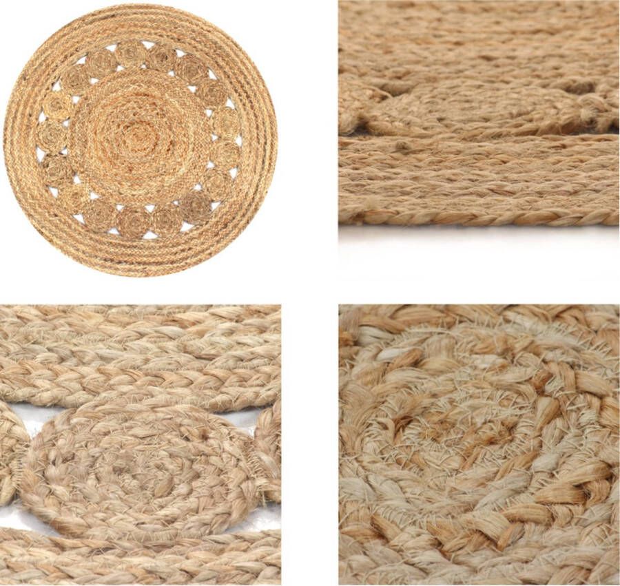 VidaXL Tapijt met ontwerp rond 90 cm gevlochten jute Tapijt Tapijten Kleed Kleden