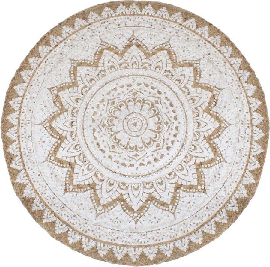 VidaXL -Vloerkleed-met-print-rond-210-cm-gevlochten-jute