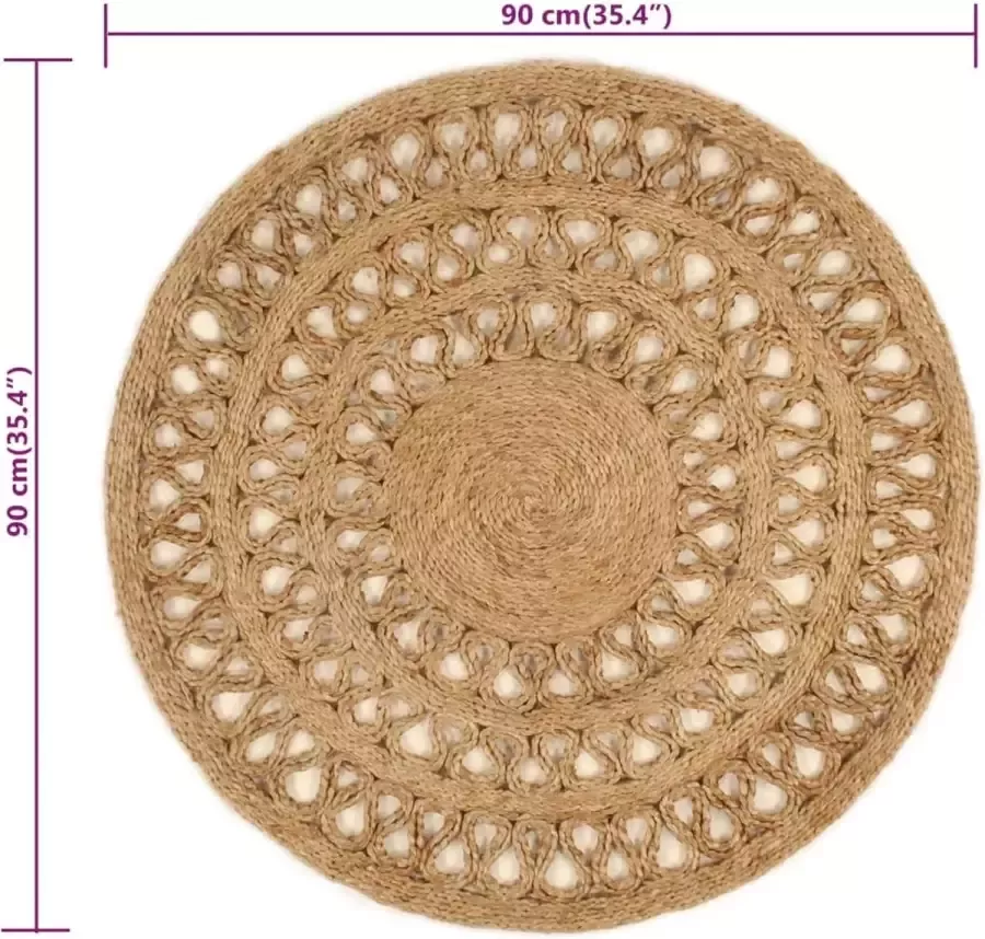 VidaXL -Tapijt-rond-90-cm-gevlochten-jute