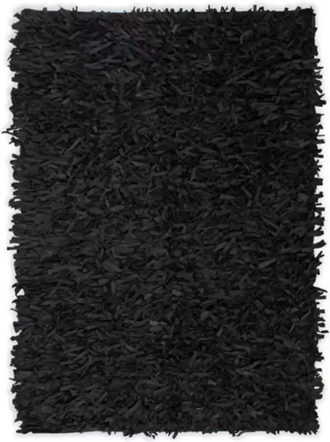 VidaXL Tapijt shaggy hoogpolig 120x170 cm echt leer zwart