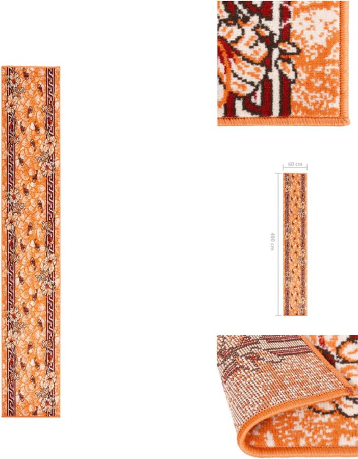 VidaXL Tapijtloper Bloemenpatroon 60 x 400 cm Terracotta Zwart Vloerkleed
