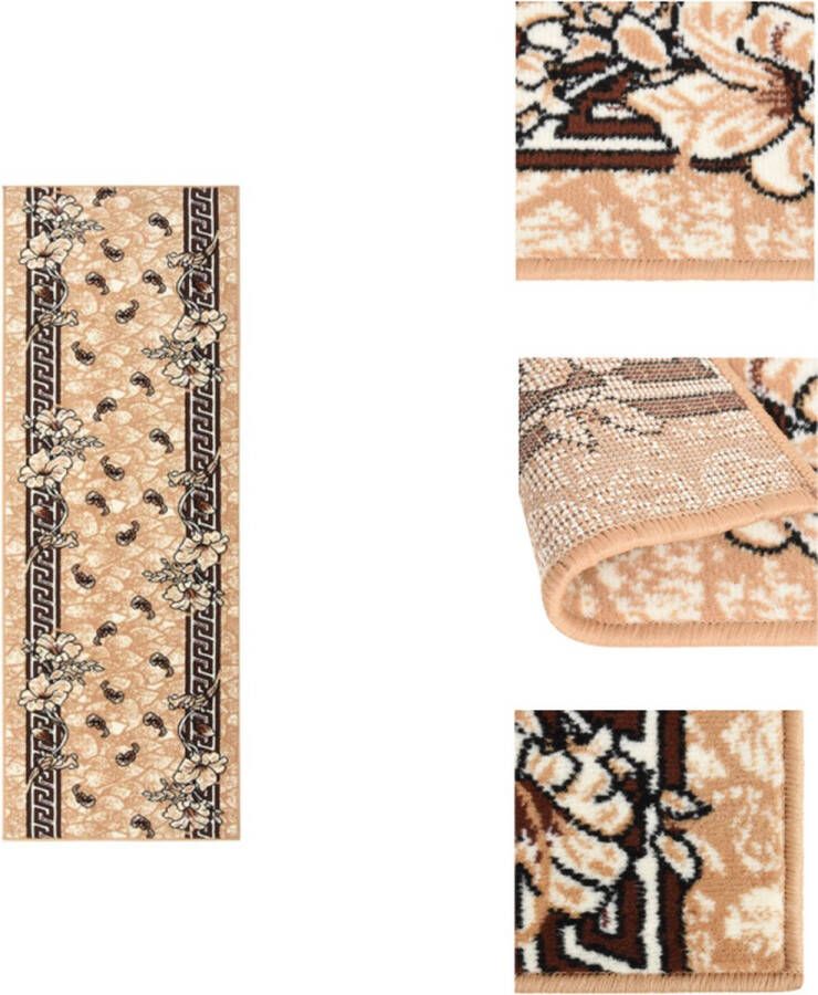 VidaXL Tapijtloper Bloemenpatroon 80 x 200 cm Beige Zwart Vloerkleed