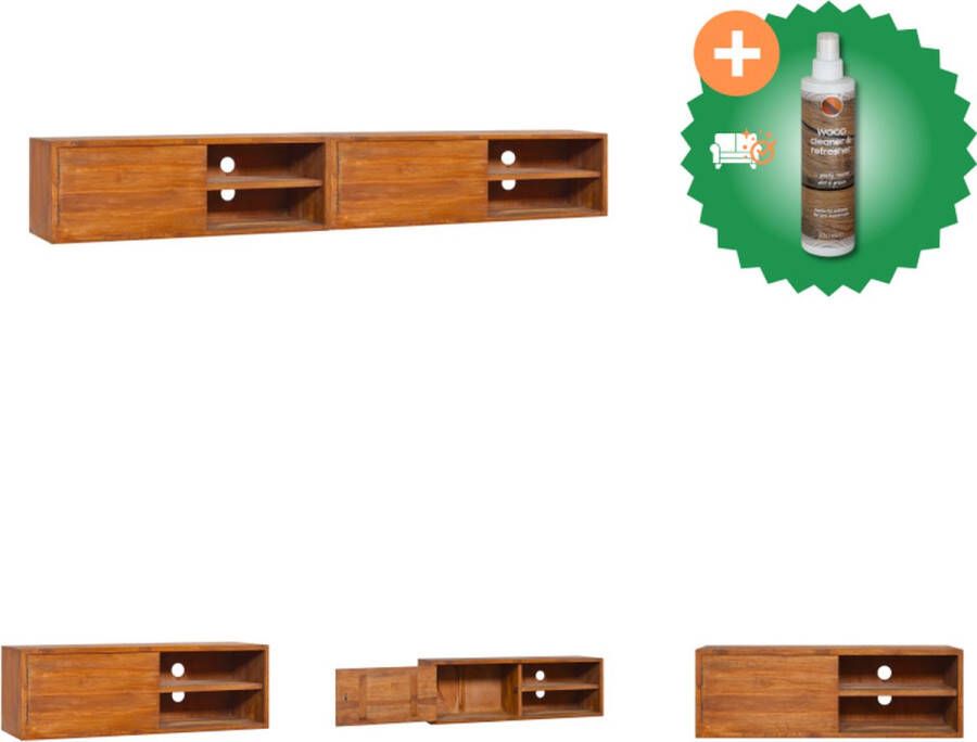 VidaXL Teakhouten TV-meubel Koloniale stijl 90 x 30 x 30 cm 2 kastjes Geen montage Kast Inclusief Houtreiniger en verfrisser