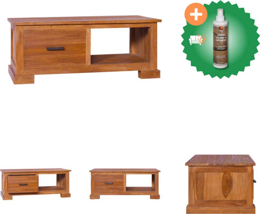 VidaXL Teakhouten TV-meubel Koloniale stijl 90 x 50 x 37 cm Natuurlijke afwerking Kast Inclusief Houtreiniger en verfrisser