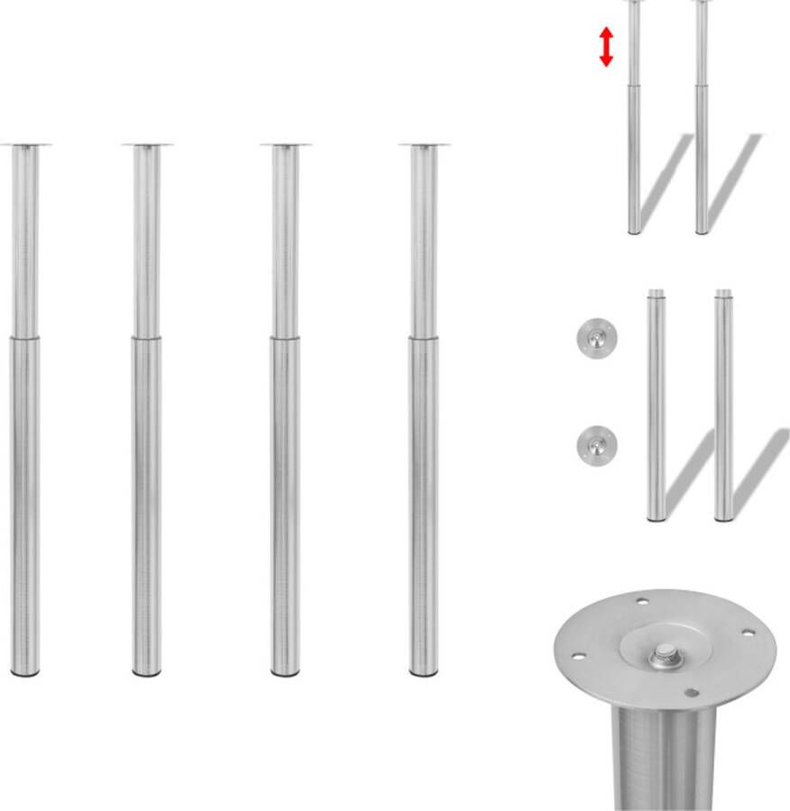 VidaXL Telescopische Tafelpoten Hoogwaardig Verstelbaar Geborsteld Nikkel 60 x (710 1.100) mm Set van 4 Tafelonderdeel