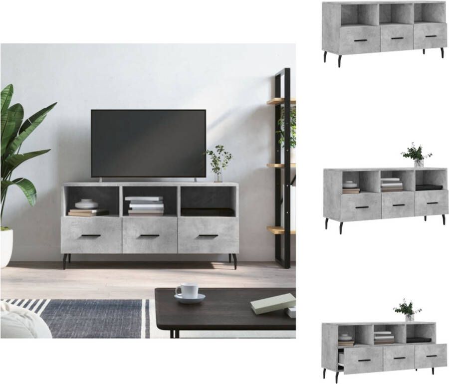 VidaXL TV-Meubel Betongrijs 102 x 36 x 50 cm Stevig Ruime opbergruimte Decoratief IJzeren poten Montage vereist Kast - Foto 4