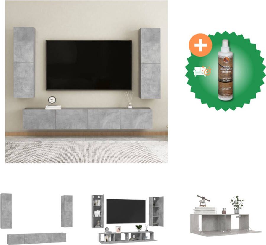 VidaXL Televisiekast Betongrijs Wandmontage 2x Tv-meubel (L) + 2x Tv-meubel (M) 100x30x30cm (BxDxH) + 30.5x30x110cm (BxDxH) Kast Inclusief Houtreiniger en verfrisser