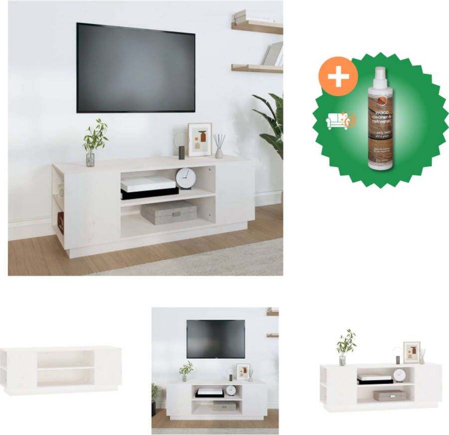 VidaXL Tv-meubel 110x35x40-5 cm massief grenenhout wit Kast Inclusief Houtreiniger en verfrisser