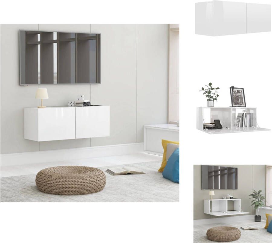 VidaXL Tv-meubel Tv-meubels Tv-meubelen Tv-meubilair Tv-meubel 80x30x30 cm bewerkt hout hoogglans wit - Foto 2