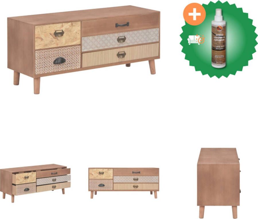VidaXL Televisiekast Industrieel 90x30x40 cm 5 lades Massief grenenhout Kast Inclusief Houtreiniger en verfrisser