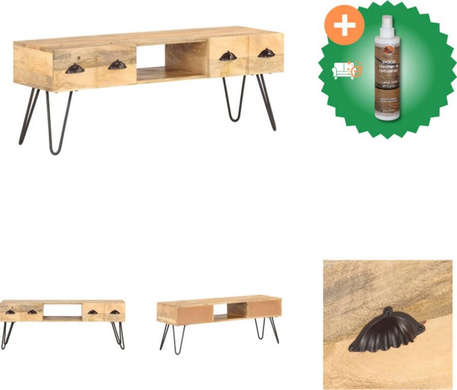 VidaXL Televisiekast Industriële Houten Meubel 120x35x45cm Massief Mangohout Kast Inclusief Houtreiniger en verfrisser