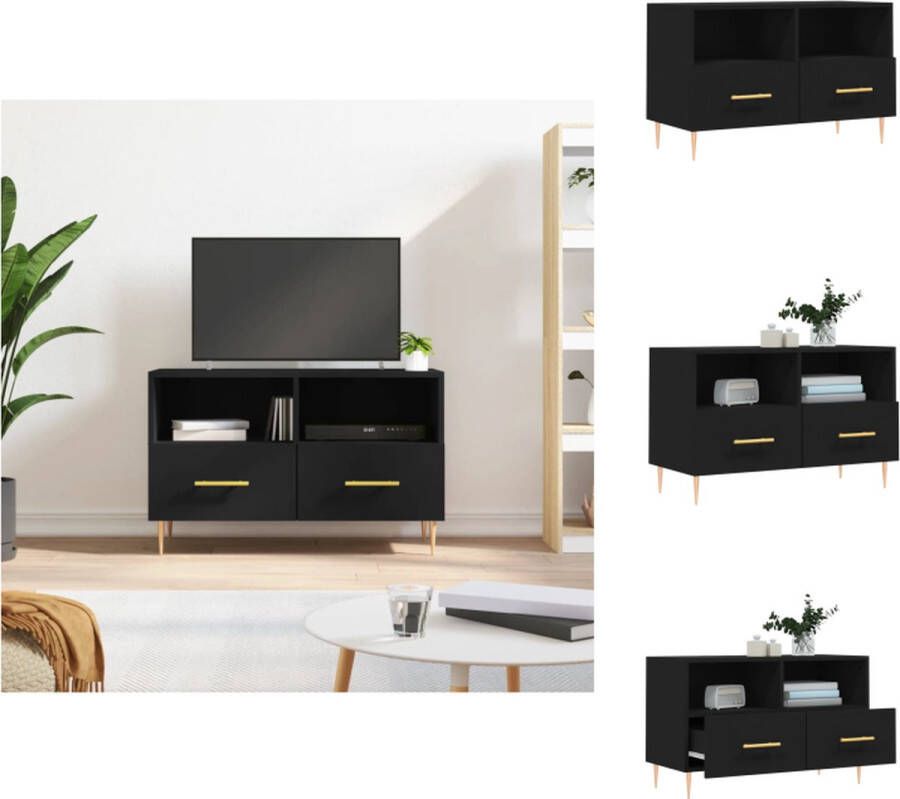 The Living Store Televisiekast Trendy Zwart 80x36x50 cm Stevig Hout en IJzer Televisiekast Houten Kast Mediakast Tv Tafel Zwart - Foto 3