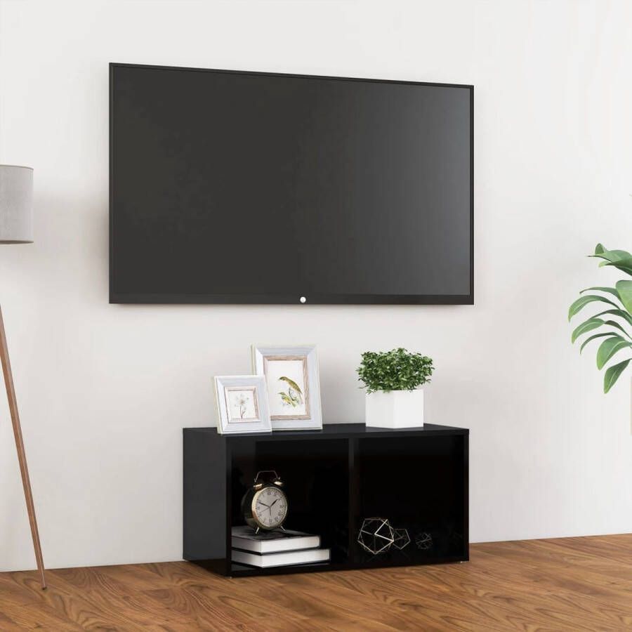 VidaXL Televisiekast Klassiek Design Hoogglans Zwart 72 x 35 x 36.5 cm Met 2 vakken Kast