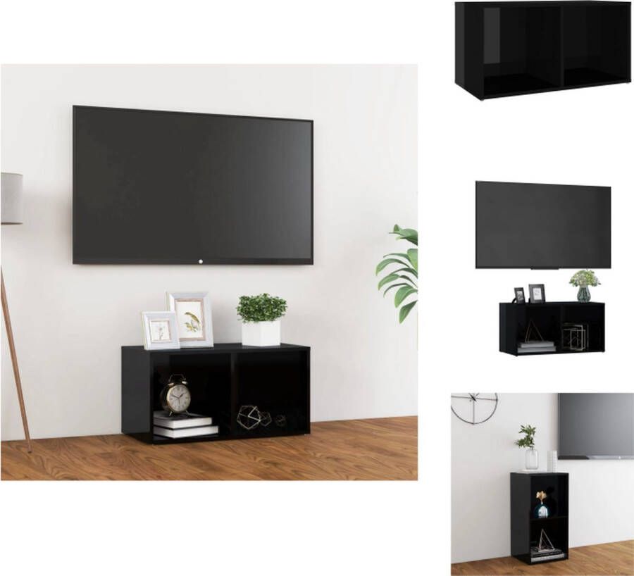 vidaXL Televisiekast Klassiek Design Hoogglans Zwart 72 x 35 x 36.5 cm Met 2 vakken Kast