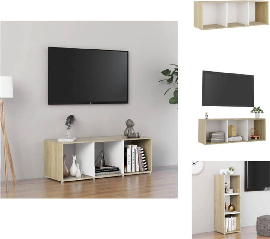 VidaXL Tv-kast Tv-kasten Tv-standaard Tv-standaarden Tv-meubel 107x35x37 cm bewerkt hout wit en sonoma eikenkleurig - Foto 2