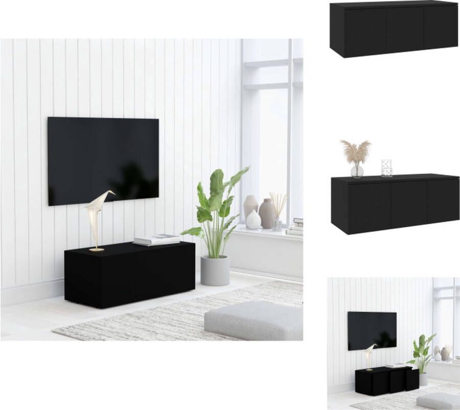 VidaXL Tv-meubel Tv-meubels Tv-meubelen Tv-meubilair Tv-meubel 80x34x30 cm bewerkt hout zwart - Foto 2