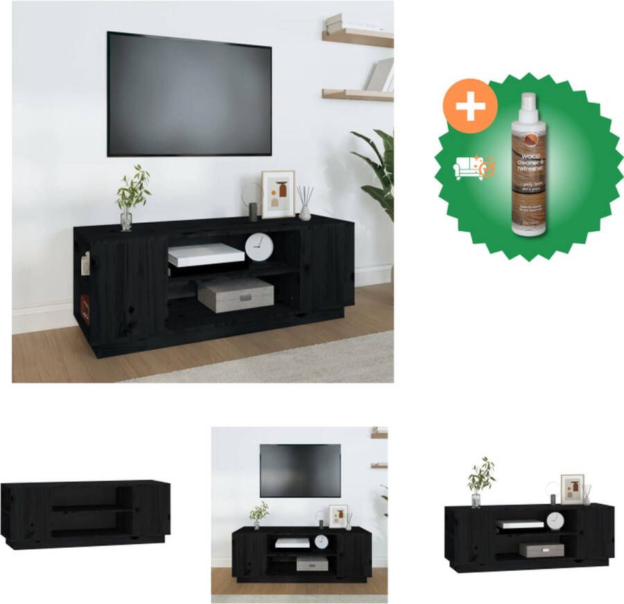 VidaXL Tv-meubel Massief Grenenhout Trendy Tv-kast 110x35x40.5cmZwart Kast Inclusief Houtreiniger en verfrisser