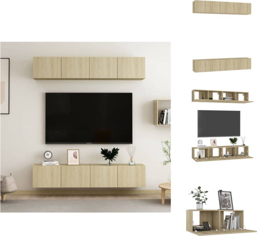 VidaXL Tv-meubelset Tv-meubelsets Tv Meubelset Tv Meubelsets Tv-meubelen 4 st 80x30x30 cm bewerkt hout sonoma eikenkleurig