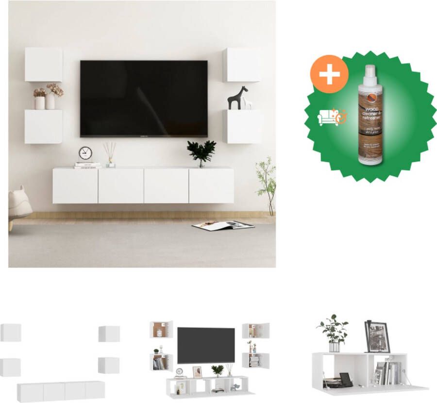 VidaXL Televisiewandmeubel naam Tv-meubelset- aantal meubels hoofdmeubel Kleur- wit Materiaal- spaanplaat Kast Inclusief Houtreiniger en verfrisser - Foto 3
