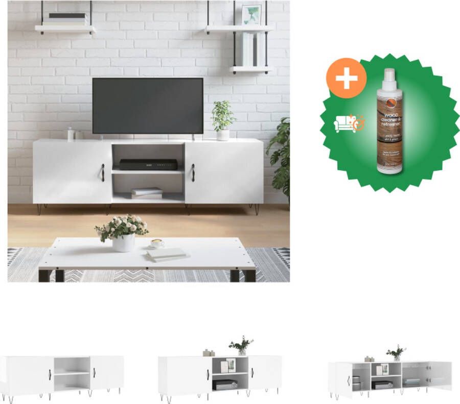 VidaXL Televisiekast Oakland Tv-meubel Hoogglans wit 150 x 30 x 50 cm Bewerkt hout en ijzer Kast Inclusief Houtreiniger en verfrisser
