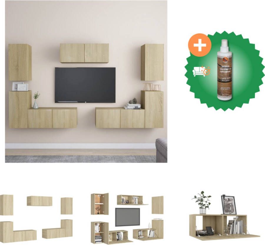 VidaXL TV-meubelset Sonoma Eiken Hangende spaanplaat meubelset met opbergvakken Reinigbaar Montage vereist Afmetingen- 60 x 30 x 30 cm 80 x 30 x 30 cm 30.5 x 30 x 30 cm Kast Inclusief Houtreiniger en verfrisser - Foto 4