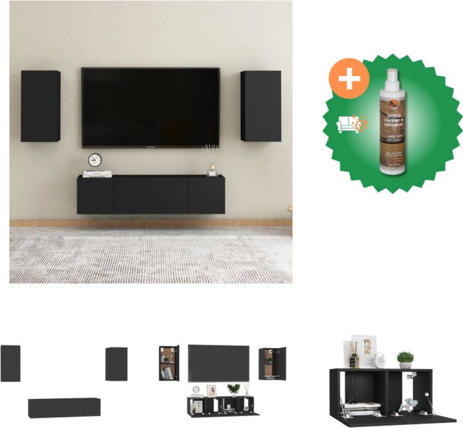 VidaXL Hangende tv-kasten Meubelset Muurbevestiging Spaanplaat Verschillende vakken Zwart Montage vereist 1x 30.5x30x30cm 3x 80x30x30cm Kast Inclusief Houtreiniger en verfrisser - Foto 3