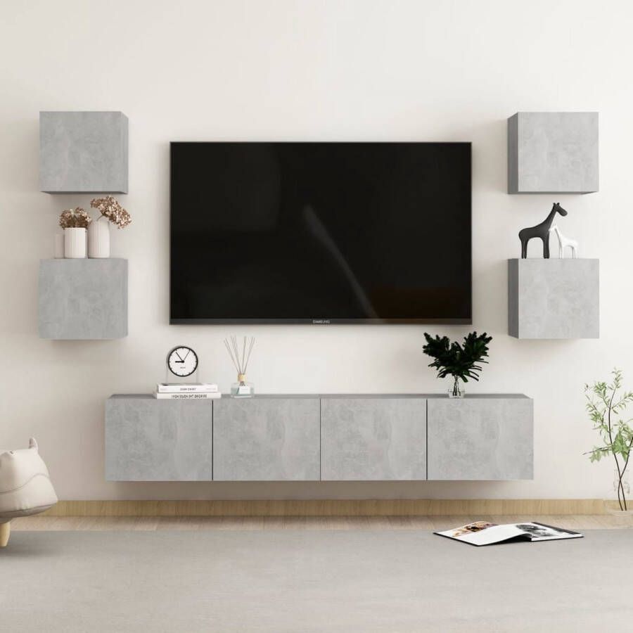 VidaXL Televisiekast Trendy Betongrijs 80 x 30 x 30 cm Met boekenvakken Spaanplaat Kast