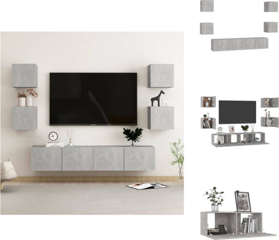 vidaXL Televisiekast Trendy Betongrijs 80 x 30 x 30 cm Met boekenvakken Spaanplaat Kast