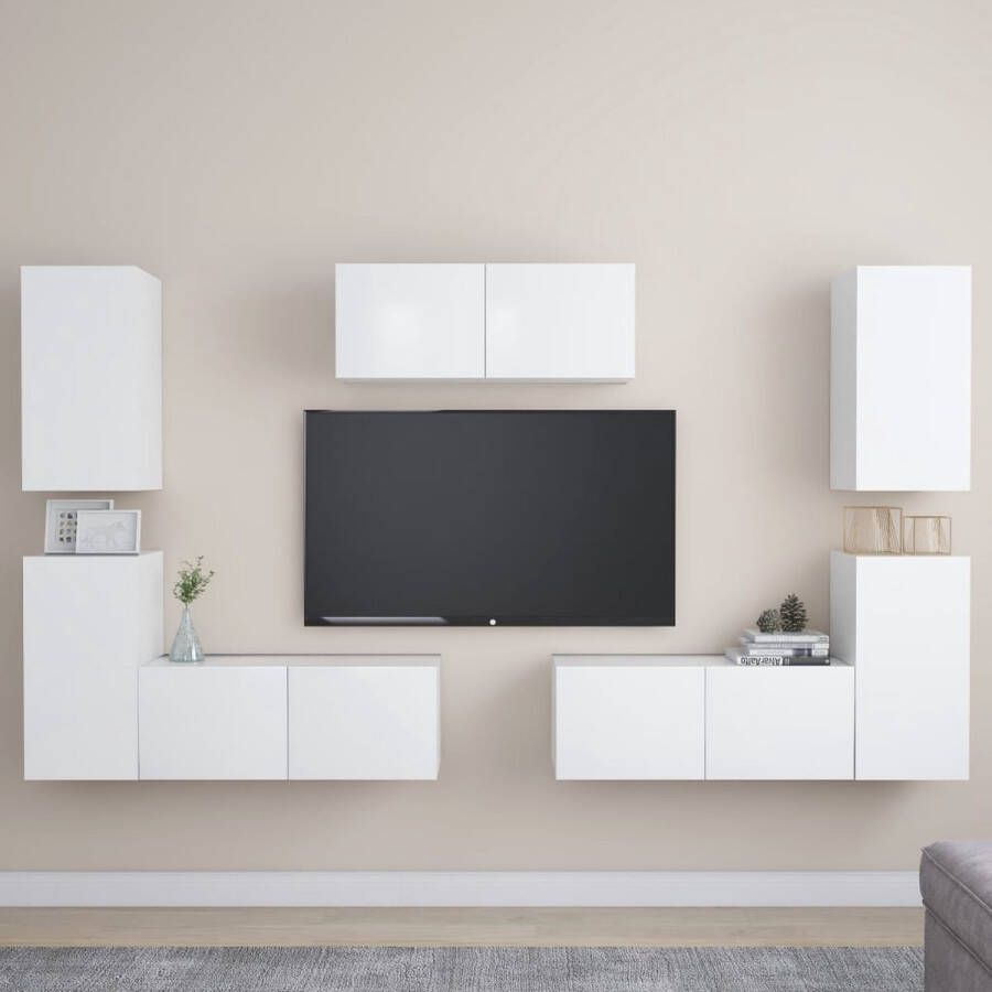 VidaXL Televisiekast Trendy Design Meerdere Vakken Eenvoudig te Onderhouden Wit Spaanplaat 80 x 30 x 30 cm (L) 30.5 x 30 x 60 cm (M) Montage Vereist 3 x tv-meubel (L) 4 x tv-meubel (M) Kast - Foto 3