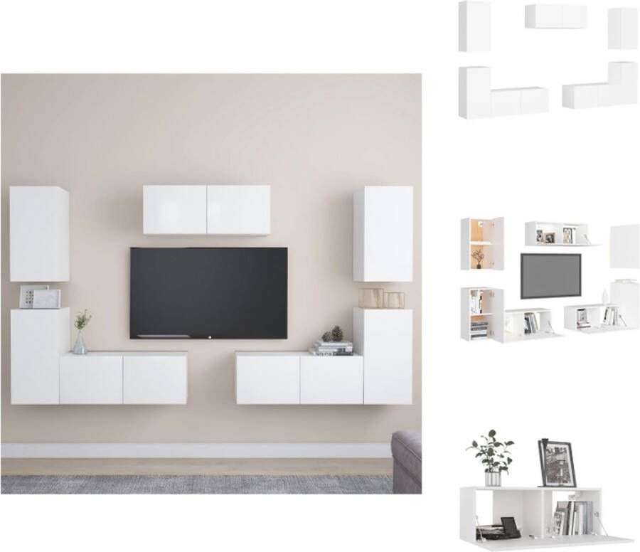 VidaXL Televisiekast Trendy Design Meerdere Vakken Eenvoudig te Onderhouden Wit Spaanplaat 80 x 30 x 30 cm (L) 30.5 x 30 x 60 cm (M) Montage Vereist 3 x tv-meubel (L) 4 x tv-meubel (M) Kast - Foto 2