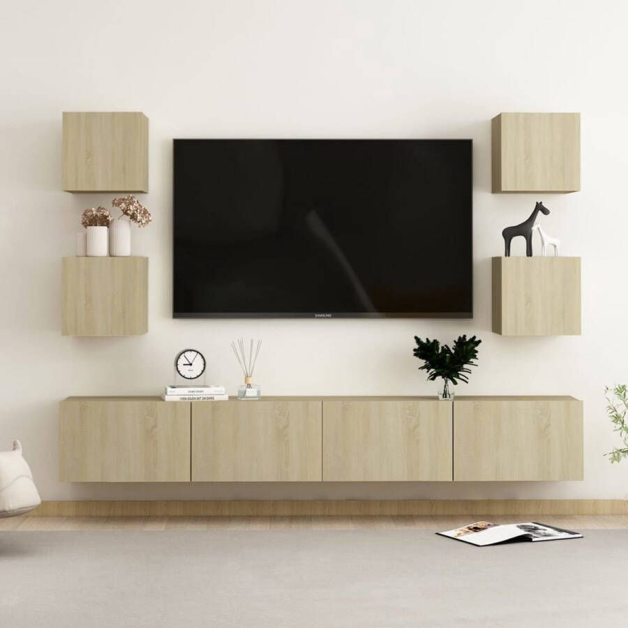 vidaXL Televisiekast Trendy design Muurbevestiging Opbergruimte Eenvoudig te onderhouden Sonoma eiken Afmetingen (L)- 100 x 30 x 30 cm Afmetingen (S)- 30.5 x 30 x 30 cm Montage vereist 2 x tv-meubel (L) 4 x tv-meubel (S)