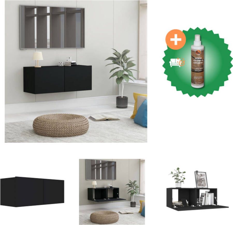 VidaXL Televisiekast Trendy Meubels Afmetingen- 80 x 30 x 30 cm Kleur- Zwart Materiaal- Bewerkt hout Kast Inclusief Houtreiniger en verfrisser