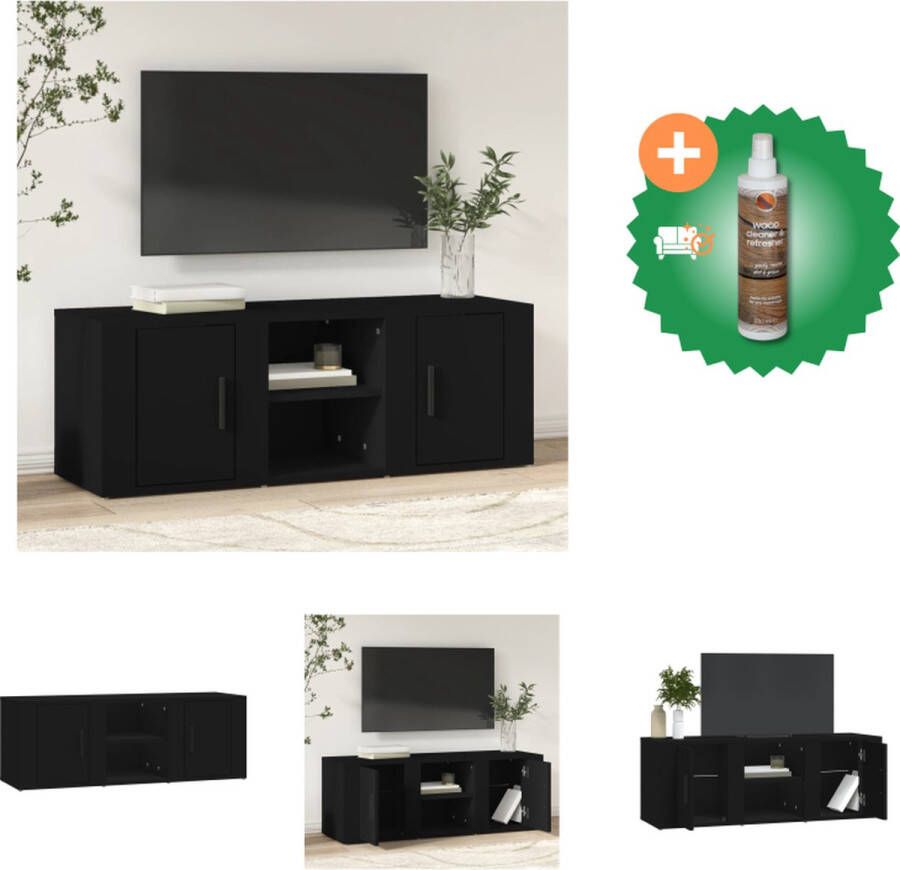 VidaXL Televisiekast Trendy Tv-meubel 100 x 31.5 x 35 cm Zwart Kast Inclusief Houtreiniger en verfrisser