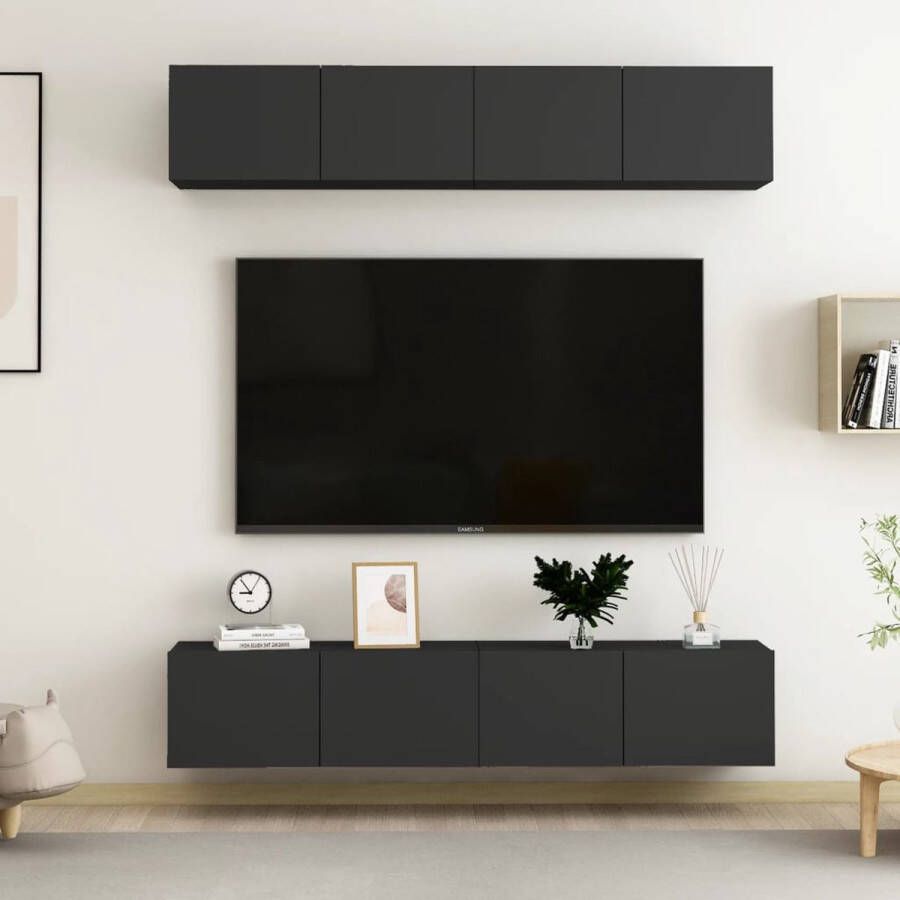 VidaXL Tv-meubelset Tv-meubelsets Tv Meubelset Tv Meubelsets 4-delige Tv-meubelen 80x30x30 cm bewerkt hout zwart - Foto 2
