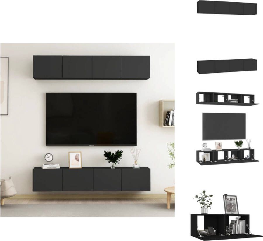 VidaXL Tv-meubelset Tv-meubelsets Tv Meubelset Tv Meubelsets 4-delige Tv-meubelen 80x30x30 cm bewerkt hout zwart
