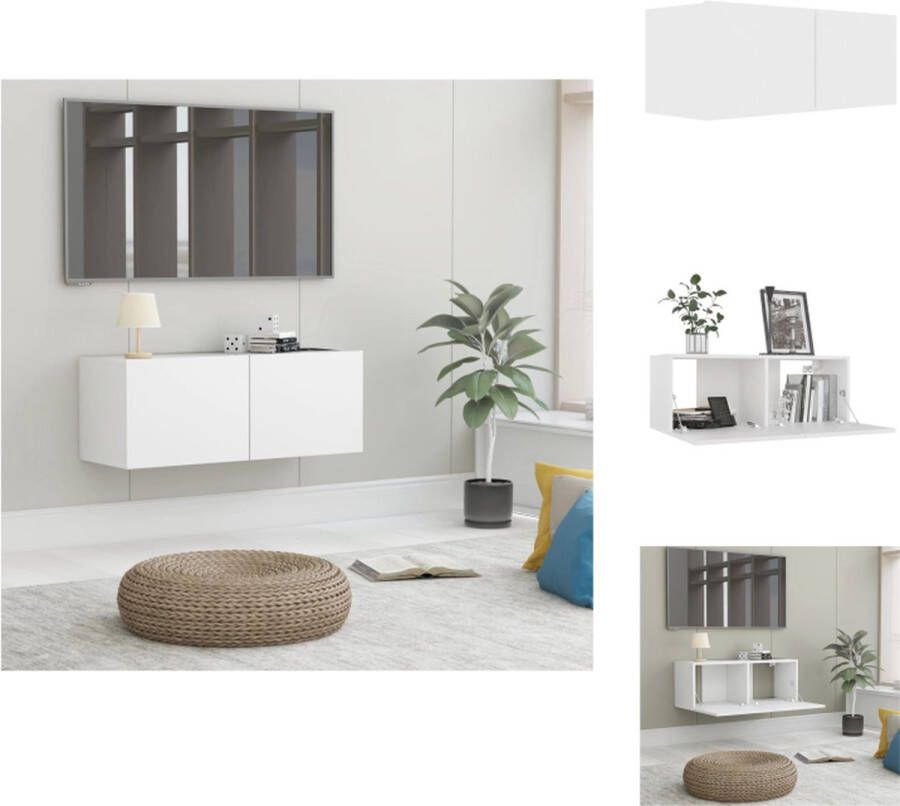 VidaXL Televisiekast Trendy Wandbevestigbaar 80 x 30 x 30 cm Wit Neerklapbare deuren Montage vereist Bewerkt hout Kast