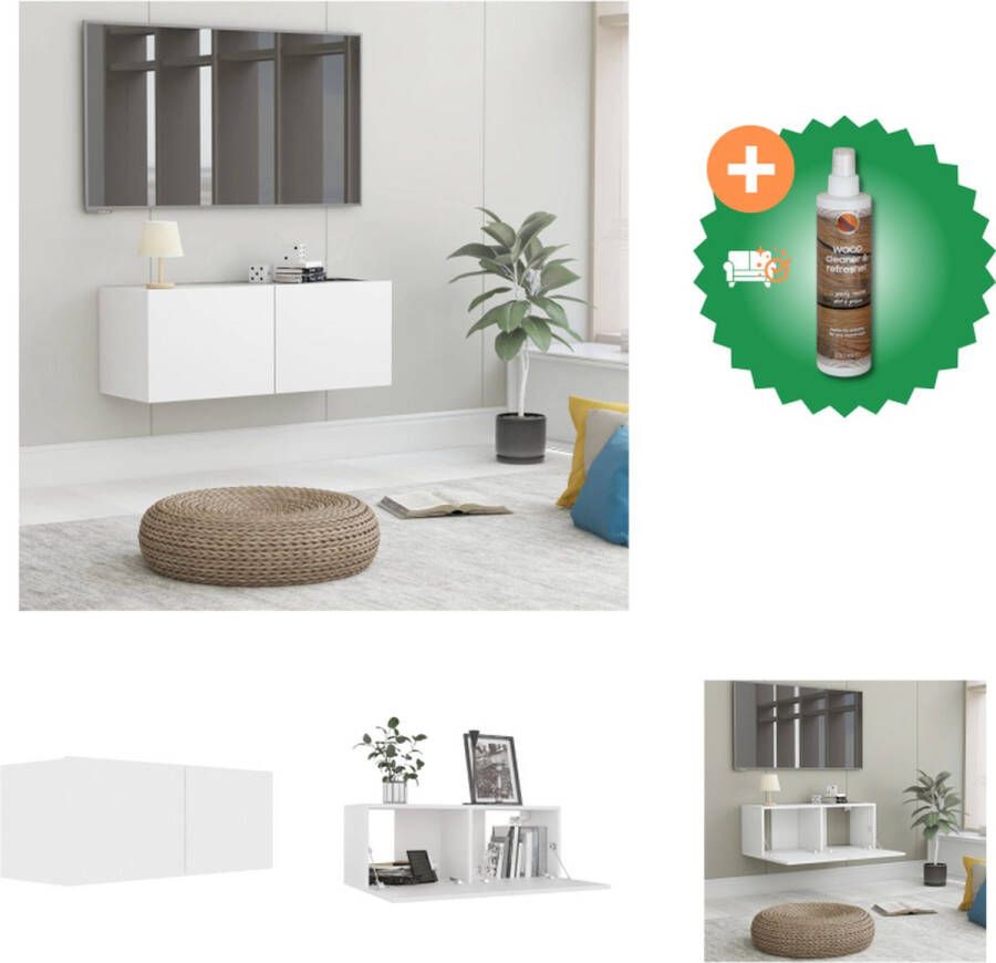 VidaXL Televisiekast Trendy Wandbevestigbaar 80 x 30 x 30 cm Wit Neerklapbare deuren Montage vereist Bewerkt hout Kast Inclusief Houtreiniger en verfrisser